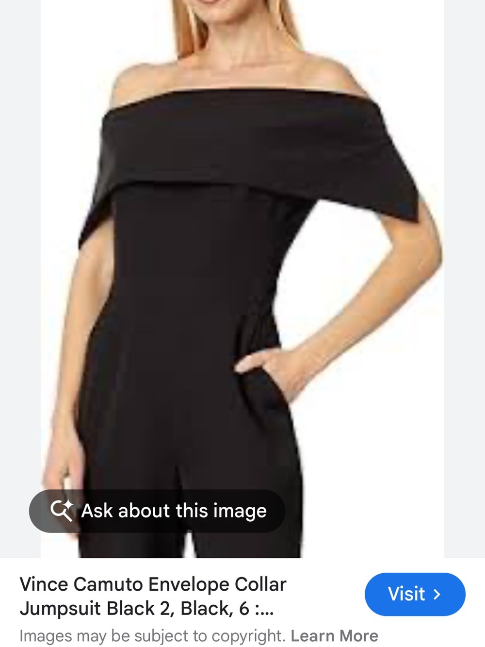 Vince Camuto Black Off-Shoulder Jumpsuit with Envelope Collar